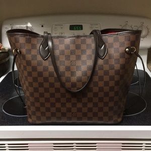 Neverfull style checkered tote bag
